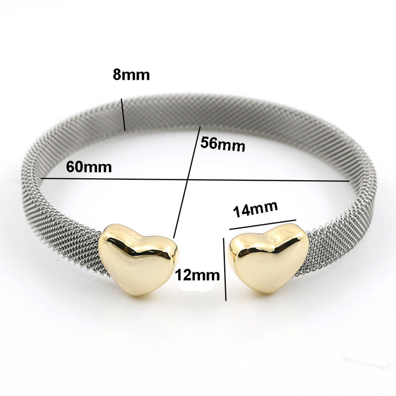 Narukvice u obliku srca, mrežaste manžete, podesiva narukvica s otvaranjem, mrežasto prstenje u obliku srca, ljubavi, mrežasti prstenovi za žene, muškarce, ljubavne parove, vjenčanje, trendi set nakita