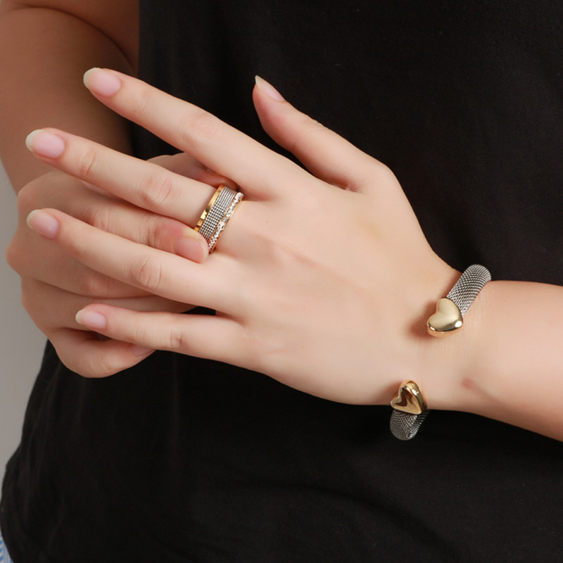 Narukvice u obliku srca, mrežaste manžete, podesiva narukvica s otvaranjem, mrežasto prstenje u obliku srca, ljubavi, mrežasti prstenovi za žene, muškarce, ljubavne parove, vjenčanje, trendi set nakita
