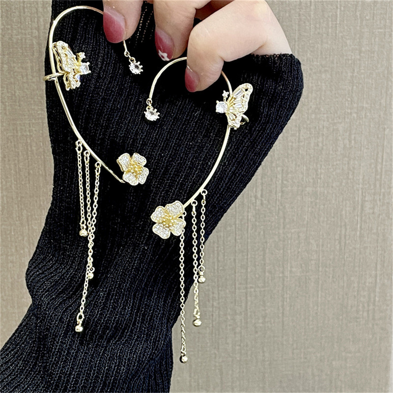 Blizgantis cirkonio drugelis ausų rankogaliai aukso spalvos kutų segtukas ant auskarų moterims korėjietiško stiliaus varinis auskaras be auskarų vėrimo papuošalai