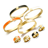 JINHUI Emajlirani set prstenova od nehrđajućeg čelika za žene Okrugla narukvica s rimskim brojevima Pozlaćeni Trend Novi narukvice Set nakita