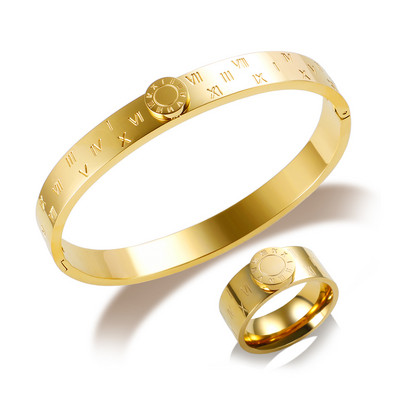 JINHUI Emajlirani set prstenova od nehrđajućeg čelika za žene Okrugla narukvica s rimskim brojevima Pozlaćeni Trend Novi narukvice Set nakita