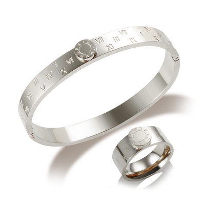 JINHUI Emajlirani set prstenova od nehrđajućeg čelika za žene Okrugla narukvica s rimskim brojevima Pozlaćeni Trend Novi narukvice Set nakita