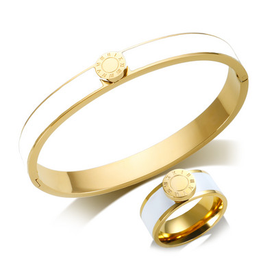 JINHUI Emajlirani set prstenova od nehrđajućeg čelika za žene Okrugla narukvica s rimskim brojevima Pozlaćeni Trend Novi narukvice Set nakita