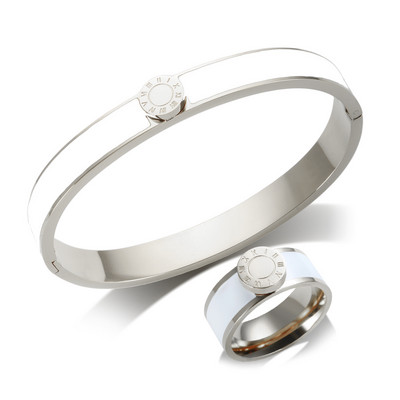 JINHUI Emajlirani set prstenova od nehrđajućeg čelika za žene Okrugla narukvica s rimskim brojevima Pozlaćeni Trend Novi narukvice Set nakita