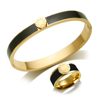 JINHUI Emajlirani set prstenova od nehrđajućeg čelika za žene Okrugla narukvica s rimskim brojevima Pozlaćeni Trend Novi narukvice Set nakita