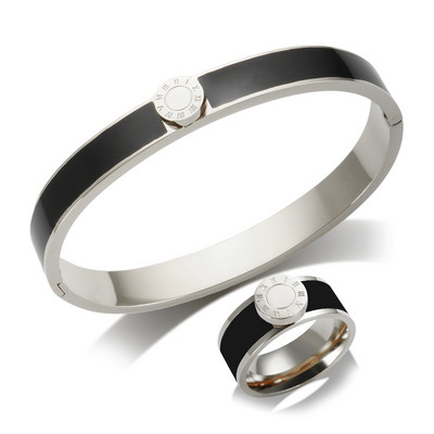 JINHUI Emajlirani set prstenova od nehrđajućeg čelika za žene Okrugla narukvica s rimskim brojevima Pozlaćeni Trend Novi narukvice Set nakita