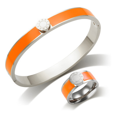 JINHUI Emajlirani set prstenova od nehrđajućeg čelika za žene Okrugla narukvica s rimskim brojevima Pozlaćeni Trend Novi narukvice Set nakita