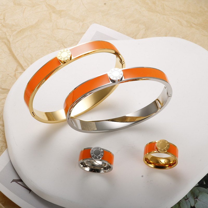 JINHUI Emajlirani set prstenova od nehrđajućeg čelika za žene Okrugla narukvica s rimskim brojevima Pozlaćeni Trend Novi narukvice Set nakita