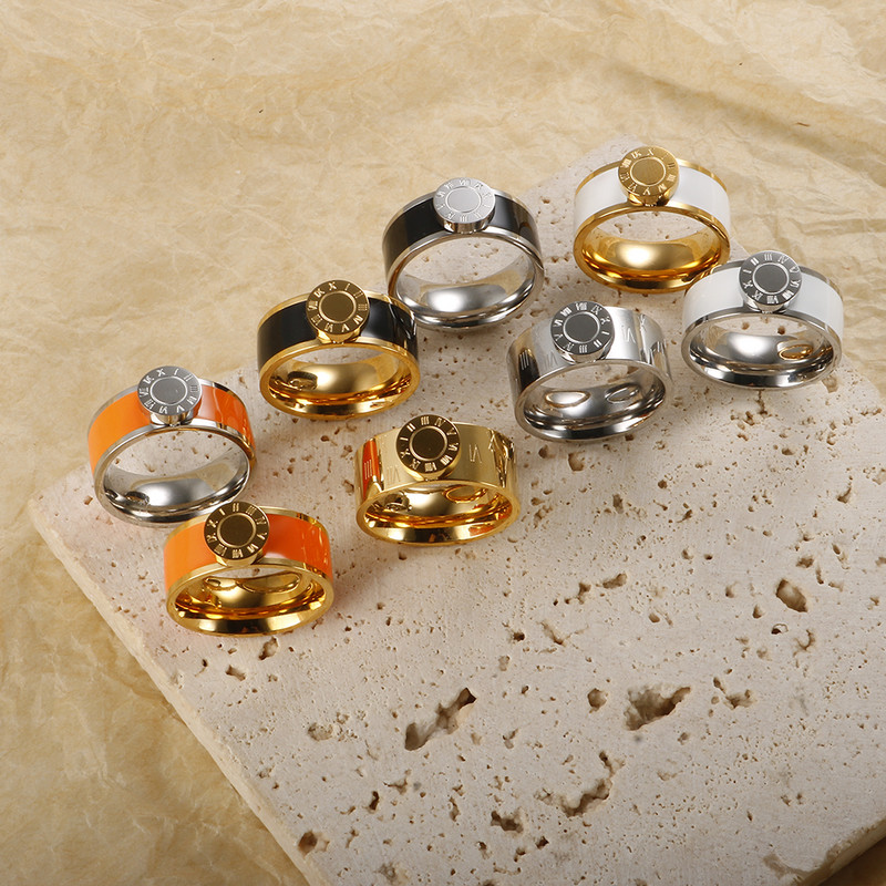JINHUI Emajlirani set prstenova od nehrđajućeg čelika za žene Okrugla narukvica s rimskim brojevima Pozlaćeni Trend Novi narukvice Set nakita