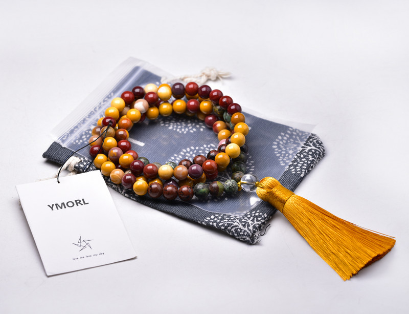 YMORL 8mm természetes mahagóg obszidián kő és mookai karkötő női férfi nyaklánc készletek meditáció 108 mala gyöngy ékszer