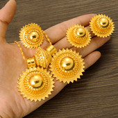 Paauksuoti madingi Etiopijos didelio dydžio auskarai / 2 vnt. pakabukų / žiedų papuošalų rinkiniai aukso spalvos lėkštė Afrikos nuotakos vestuvių Eritrėjos dovanos