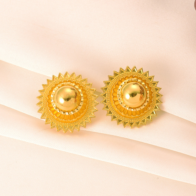 Paauksuoti madingi Etiopijos didelio dydžio auskarai / 2 vnt. pakabukų / žiedų papuošalų rinkiniai aukso spalvos lėkštė Afrikos nuotakos vestuvių Eritrėjos dovanos