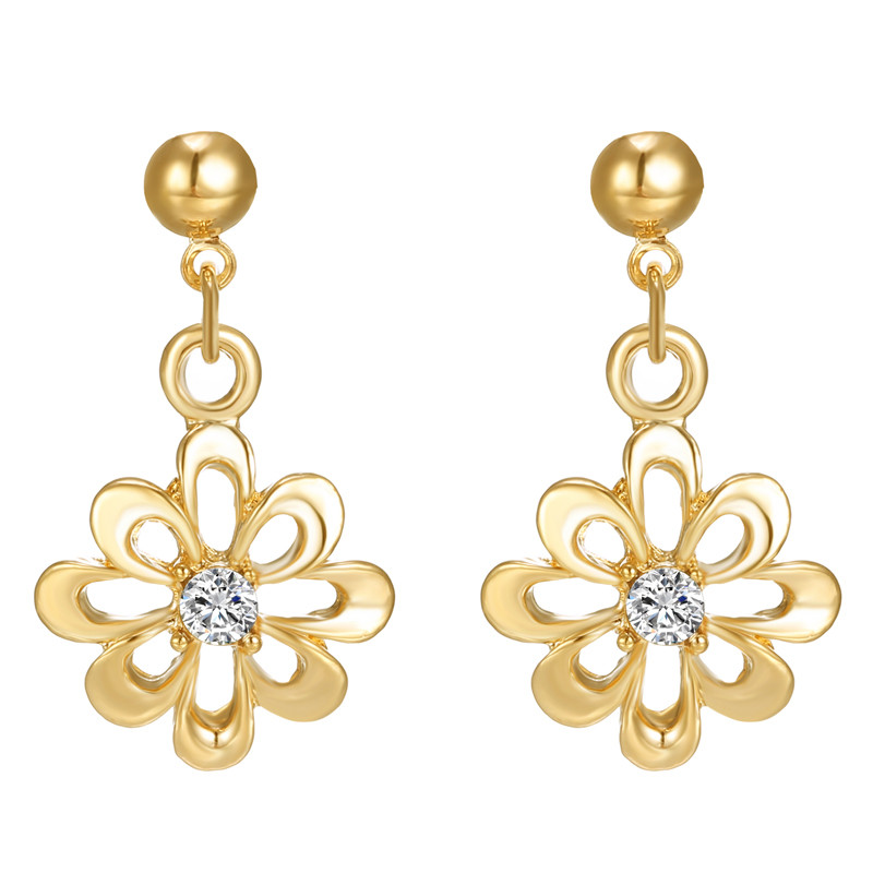 Set de bijuterii elegante pentru femei, 3 bucăți, de culoare aurie, cu pandantiv de flori, coliere, cercei, inele, modă, mireasă, domnișoară de onoare, accesorii de nuntă