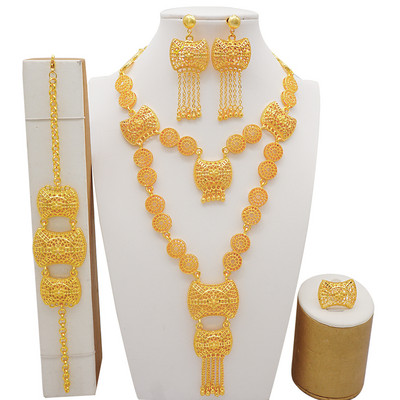 Prabangūs krištolo gėlių Dubajaus aukso spalvos papuošalų rinkiniai moterims nuotakos ilgų kutų karolių rinkiniai Afrikos arabų vestuvių vakarėlio dovanos