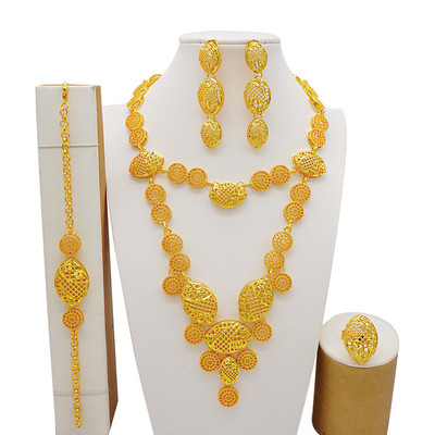 Prabangūs krištolo gėlių Dubajaus aukso spalvos papuošalų rinkiniai moterims nuotakos ilgų kutų karolių rinkiniai Afrikos arabų vestuvių vakarėlio dovanos