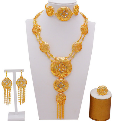 Prabangūs krištolo gėlių Dubajaus aukso spalvos papuošalų rinkiniai moterims nuotakos ilgų kutų karolių rinkiniai Afrikos arabų vestuvių vakarėlio dovanos