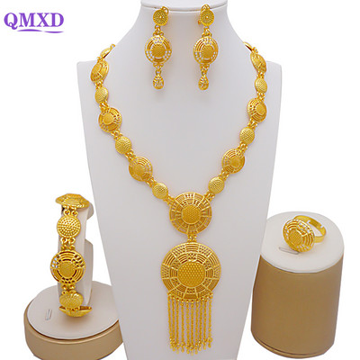 Prabangūs krištolo gėlių Dubajaus aukso spalvos papuošalų rinkiniai moterims nuotakos ilgų kutų karolių rinkiniai Afrikos arabų vestuvių vakarėlio dovanos