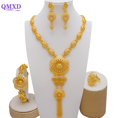 Prabangūs krištolo gėlių Dubajaus aukso spalvos papuošalų rinkiniai moterims nuotakos ilgų kutų karolių rinkiniai Afrikos arabų vestuvių vakarėlio dovanos