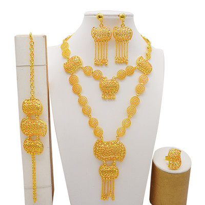 Prabangūs krištolo gėlių Dubajaus aukso spalvos papuošalų rinkiniai moterims nuotakos ilgų kutų karolių rinkiniai Afrikos arabų vestuvių vakarėlio dovanos