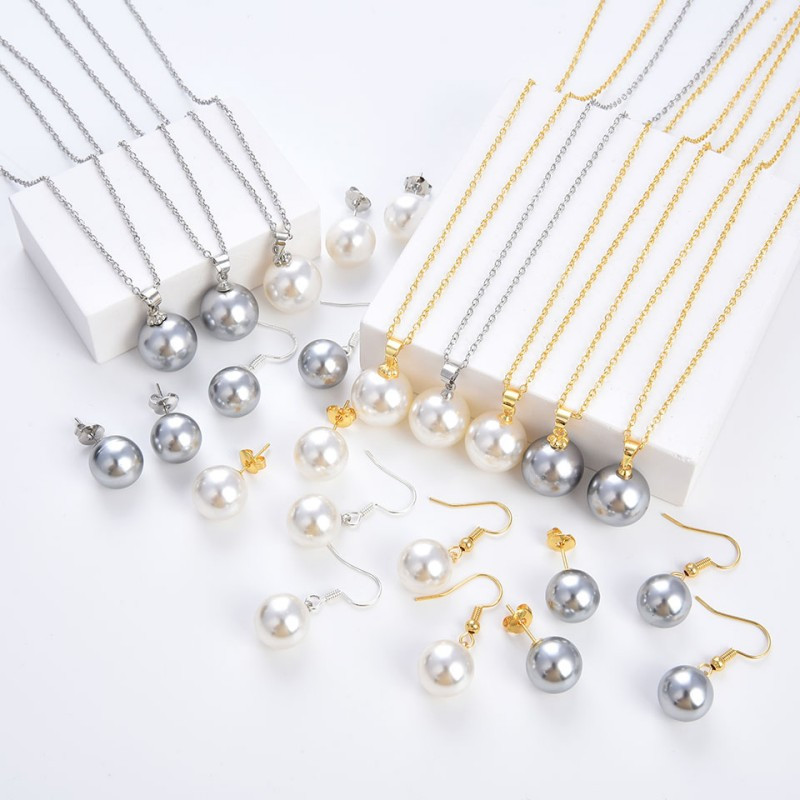 Poulisa kerek Gary arany színű fehér gyöngysoros gyöngy fülbevaló nőknek Esküvői Bohemia medálok és nyaklánc csepp karikák ajándékok