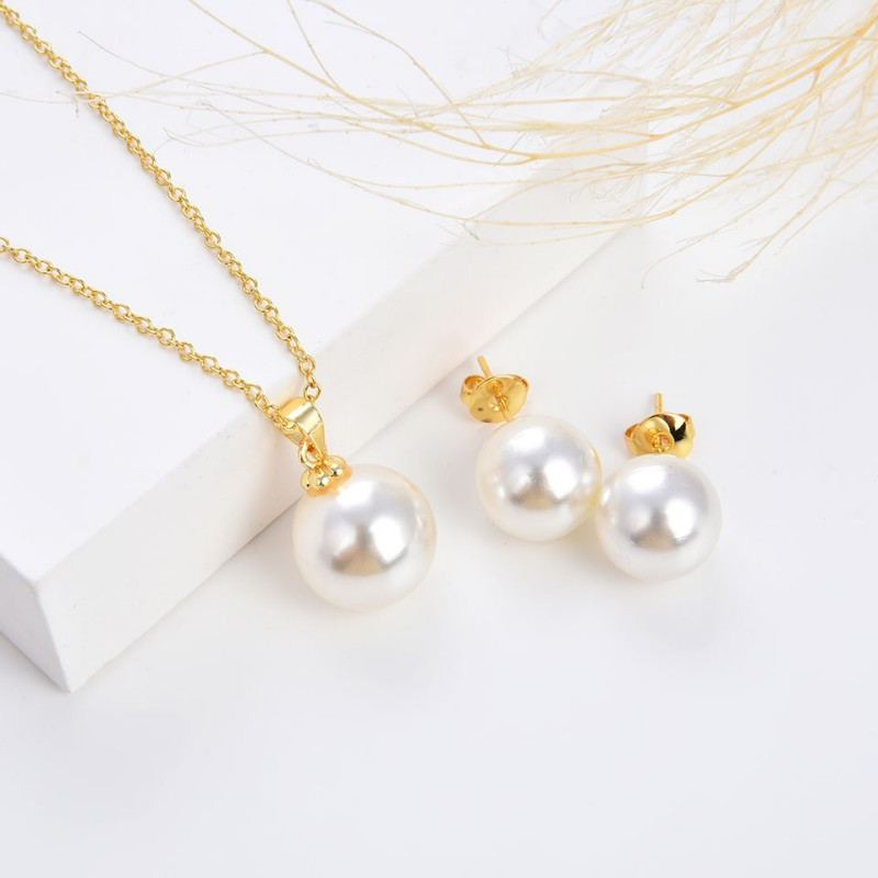 Poulisa kerek Gary arany színű fehér gyöngysoros gyöngy fülbevaló nőknek Esküvői Bohemia medálok és nyaklánc csepp karikák ajándékok