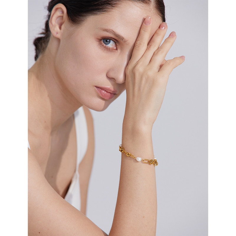 Yhpup modni trendi prirodni biserni lanac od nehrđajućeg čelika, ručno izrađena ogrlica, narukvica, moderan presvučeni set nakita za žene