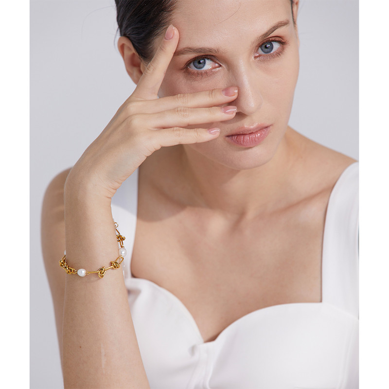 Yhpup modni trendi prirodni biserni lanac od nehrđajućeg čelika, ručno izrađena ogrlica, narukvica, moderan presvučeni set nakita za žene