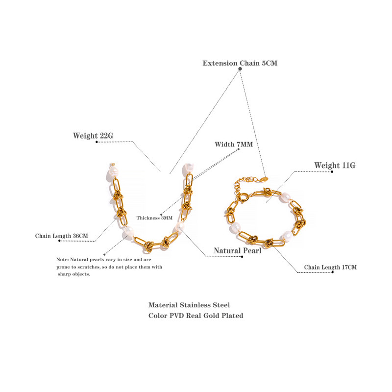Yhpup modni trendi prirodni biserni lanac od nehrđajućeg čelika, ručno izrađena ogrlica, narukvica, moderan presvučeni set nakita za žene
