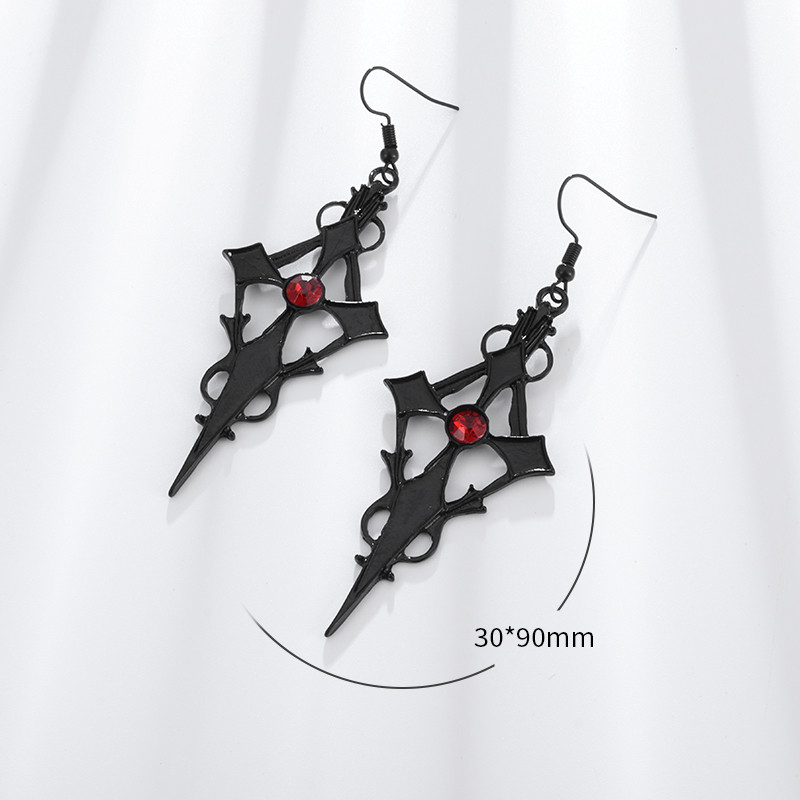 férfiaknak nőknek fekete kiváló minőségű fém vörös cirkon fülbevalók punk gótikus kereszt Halloween ékszer kiegészítők ajándék