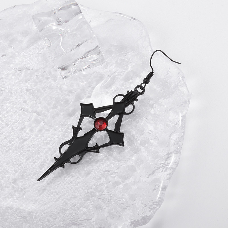 férfiaknak nőknek fekete kiváló minőségű fém vörös cirkon fülbevalók punk gótikus kereszt Halloween ékszer kiegészítők ajándék