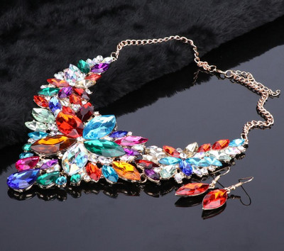 Aukštos kokybės Crystal Choker Statement karoliai auskarų papuošalų rinkinys Kalnų krištolas vestuvių dovanos moterims nuotakų išleistuvių vakarėlis