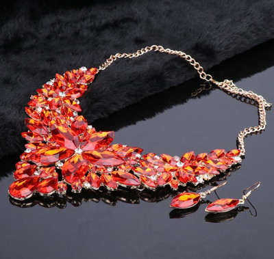 Aukštos kokybės Crystal Choker Statement karoliai auskarų papuošalų rinkinys Kalnų krištolas vestuvių dovanos moterims nuotakų išleistuvių vakarėlis