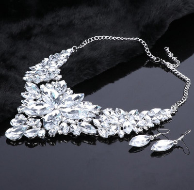 Aukštos kokybės Crystal Choker Statement karoliai auskarų papuošalų rinkinys Kalnų krištolas vestuvių dovanos moterims nuotakų išleistuvių vakarėlis