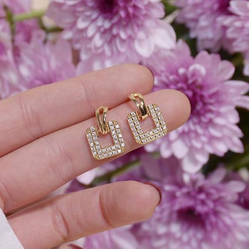 Χρυσό Χρώμα Rhinestone Τετράγωνα Στρογγυλά Σκουλαρίκια για Γυναικεία Πολυτελή Εκλεκτά Καρφωτά Σκουλαρίκια Κοριτσίστικα κοσμήματα αρραβώνων γάμου