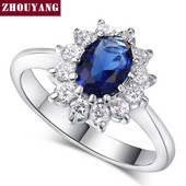 ZHOUYANG Printesa Kate Blue Gem Creat Blue Crystal Inel de nunta cu cristale de culoare argintie Bijuterii de marca pentru femei ZYR076