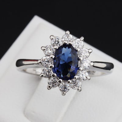 ZHOUYANG Printesa Kate Blue Gem Creat Blue Crystal Inel de nunta cu cristale de culoare argintie Bijuterii de marca pentru femei ZYR076