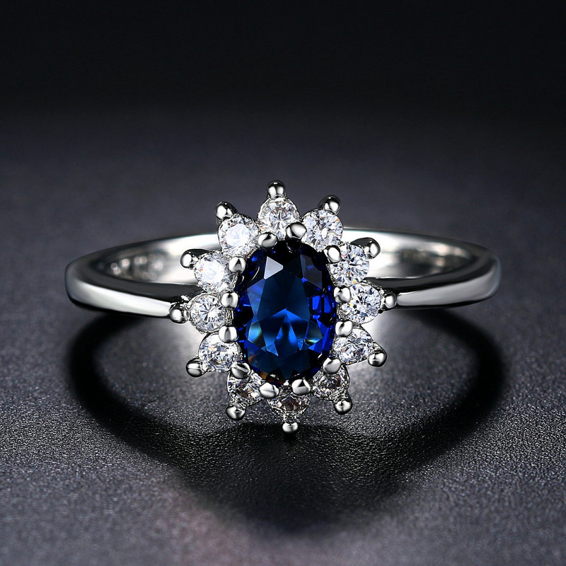 ZHOUYANG Printesa Kate Blue Gem Creat Blue Crystal Inel de nunta cu cristale de culoare argintie Bijuterii de marca pentru femei ZYR076