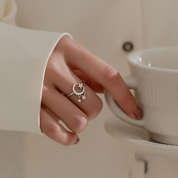 VENTFILLE 925 Ασημένια φούντα φεγγαριού με ανοιγόμενη γυναικεία μόδα δαχτυλίδι