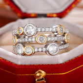 Huitan Inele de doamnă vintage în două tonuri, petrecere de aniversare, inele de lux din zirconiu cubic, purtabile zilnic, 2022, noua tendință, bijuterii pentru femei