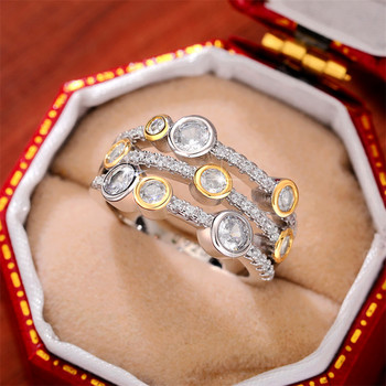 Huitan ретро двуцветни дамски пръстени Годишнина Парти Ежедневно носене Луксозни пръстени с кубичен цирконий 2022 Нова тенденция Дамски бижута