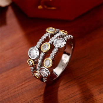 Huitan Vintage Two Tone Lady\'s Rings Anniversary Party Daily Wearable Luxury Cubic Zirconia Rings 2022 New Trend Γυναικεία κοσμήματα