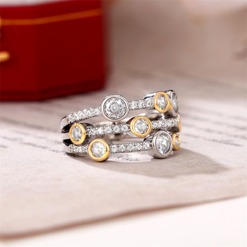 Huitan Vintage Two Tone Lady\'s Rings Anniversary Party Daily Wearable Luxury Cubic Zirconia Rings 2022 New Trend Γυναικεία κοσμήματα