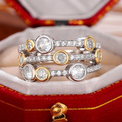 Huitan Inele de doamnă vintage în două tonuri, petrecere de aniversare, inele de lux din zirconiu cubic, purtabile zilnic, 2022, noua tendință, bijuterii pentru femei