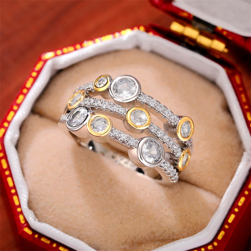 Huitan Inele de doamnă vintage în două tonuri, petrecere de aniversare, inele de lux din zirconiu cubic, purtabile zilnic, 2022, noua tendință, bijuterii pentru femei