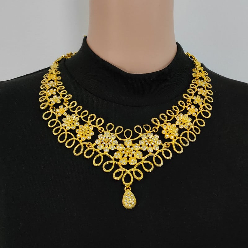 Nigéria Dubai arany színű finom virágok ékszerkészletek afrikai esküvői ajándékok buli nőknek karkötő nyaklánc fülbevaló gyűrű készlet