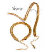 Yhpup rozsdamentes acél alap vízálló Thciker arany lánc nyaklánc karkötő ékszer készlet textúra polírozott stílusos báj gallér