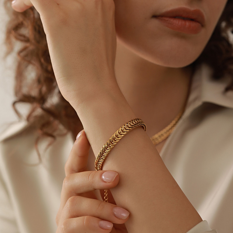 Yhpup rozsdamentes acél alap vízálló Thciker arany lánc nyaklánc karkötő ékszer készlet textúra polírozott stílusos báj gallér