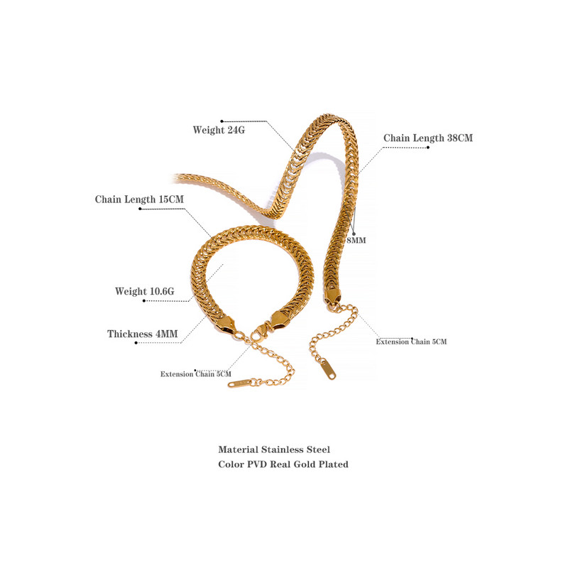 Yhpup rozsdamentes acél alap vízálló Thciker arany lánc nyaklánc karkötő ékszer készlet textúra polírozott stílusos báj gallér