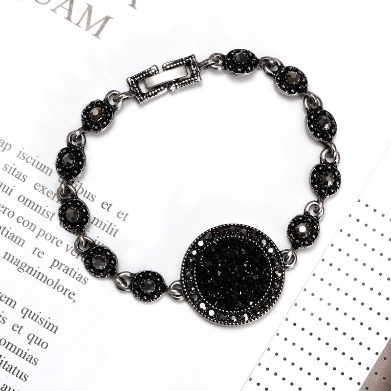 ZOSHI Vintage ezüst színű strasszos nyaklánc fülbevaló karkötő gyűrű készlet nőknek fekete törött kő esküvői ékszer készletek