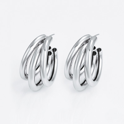 Aukso ir sidabro spalvos apvalūs nuleidžiami auskarai moterims iš lydinio madingi trijų sluoksnių auskarai apskriti ausų priedai Hot 2022 m.